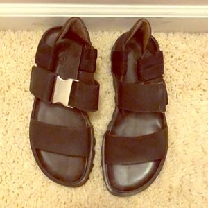 Prada flat thick sole buckle leather sandals